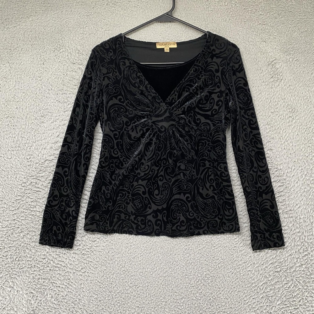 Y2K Babydoll Velvet Top Womens Petite Small Black Paisley Fairy Grunge Layered